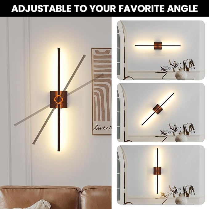 Rechargeable Battery Operated Wall Sconces, 11000mAh Faux Walnut Finish Wall Lights with Remote Control, 350°Rotate Dimmable Wall Lamp, 3 Color Temperatures, for Bedroom Living Room Hallway, 1 PCS