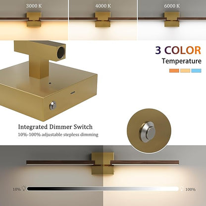 Rayogale Rechargeable Battery Operated Wall Sconce Set 2, 8000mAh Cordless, 3000K/4500K/6000K, Dimmable, Remote, Touch Control, 360° Rotation for Living Room Gold Walnut 2 Pack 24 Inch