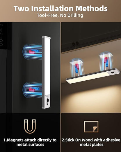 EZVALO 5-Pack Under Cabinet Lighting with Charging Station, 2400mAh Motion Sensor Light, LED Coutner Lights Wireless, 3000K Dimmable, Timer, Magnetic, with Remote Control for Kitchen, Closet, Stair