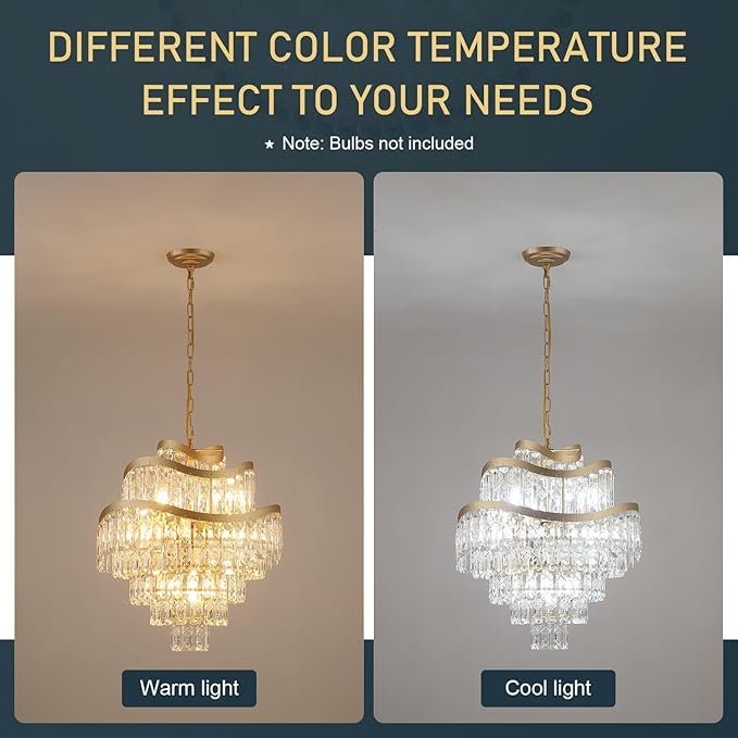 7-Tier Luxury Gold Crystal Chandelier 12 Lights 20" Modern K9 Crystal Pendant Chandelier Light Fixture for Living Room Dining Room Bedroom Kitchen Foyer Entryway, E12