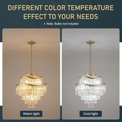 7-Tier Luxury Gold Crystal Chandelier 12 Lights 20" Modern K9 Crystal Pendant Chandelier Light Fixture for Living Room Dining Room Bedroom Kitchen Foyer Entryway, E12