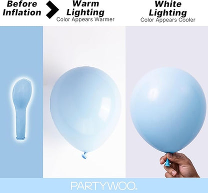 PartyWoo Baby Blue Balloons 145pcs Different Sizes of 18 12 10 5 Inch Light Pastel Sky Aqua Blue Balloon Arch Kit Garland for Graduation Baby Shower Gender Reveal Easter Party Decorations Blue-Q13