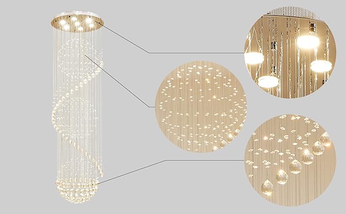 AGV LIGHTING Crystal Spiral Raindrop Chandelier, Modern Pendant Lighting with 7-Lights, H79 x D24 Large Chandelier