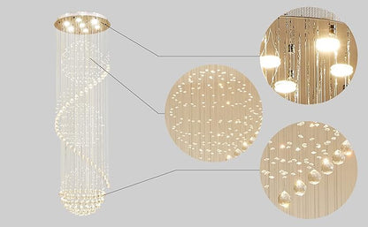 AGV LIGHTING Crystal Spiral Raindrop Chandelier, Modern Pendant Lighting with 7-Lights, H79 x D24 Large Chandelier