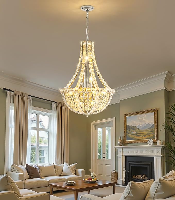 Crystal Chandelier for Living Room Empire Chandeliers K9 Crystal Luxury Pendant Lighting for Dining Room Bedroom Hallway Silver Light E12 Bulbs Required
