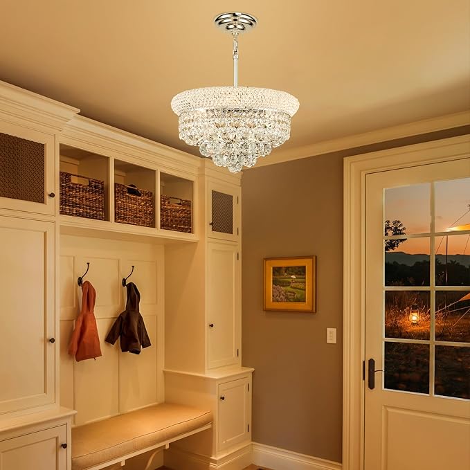 Crystal Chandeliers for Dining Room Light Fixture Over Table, Empire Style K9 Crystal Chandeliers for Bedroom, 4 Lights Chrome Luxury Lighting Fixtures for Entryway Kitchen Island Foyer D15 Inch