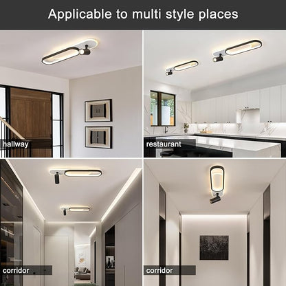 31.4Inch Modern Ceiling Light, LED Linear Ceiling Lamp with 1 Spotlight, 40W Remote Dimmable 3000K / 4500K / 6000K Black Long Flush Mount Light Fixture for Kitchen Dining Living Room Bedroom