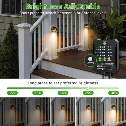 6 Pack Low Voltage LED Deck Lights Kit with Plug-in Transformer, Dusk-to-Dawn Photocell Sensor and Timer, IP67 Waterproof 3000K Outdoor Step Stair Lights for Deck Patio Fence Landscape Lighting