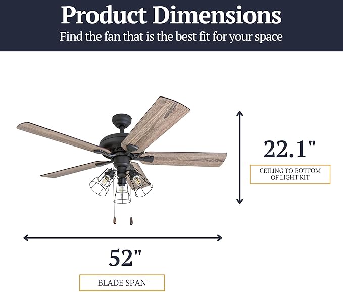 Prominence Home Lincoln Woods, 52 Inch Industrial Style LED Ceiling Fan with Light, Remote Control, Three Mounting Options, 5 Dual Finish Blades, Reversible Motor - 50745-01 (Bronze)