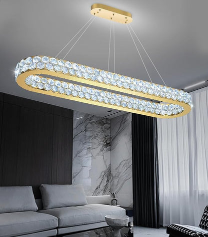 47'' Modern Oval Chandelier Crystal Chandeliers for Dining Room Round Ceiling Light Fixture for Living Room Lighting LED Dimmable with Remote Ring Lights Gold