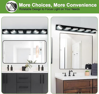 360° Rotate LED Bathroom Vanity Light Fixtures, 2500LM Acrylic Matte Black Vanity Lights for Bathroom, Modern Wall Lighting Fixtures Over Mirror Kitchen Living Room Hallway (Natural White Light 5000K)