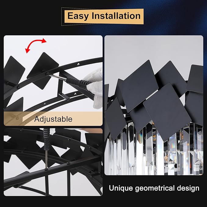 A AXILIXI Modern Large Crystal Chandeliers 30'' Black Round Chandeliers for High Ceiling K9 6-Tier Large Brass Ceiling Chandelier Light Fixtures Luxury Chandelier for Staircase Foyer Living Room