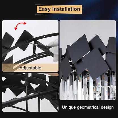 A AXILIXI Modern Large Crystal Chandeliers 30'' Black Round Chandeliers for High Ceiling K9 6-Tier Large Brass Ceiling Chandelier Light Fixtures Luxury Chandelier for Staircase Foyer Living Room