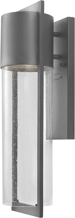 Hinkley Shelter Medium Outdoor Wall Mount Lantern, Minimalist Style, Dark Sky-Compliant, Solid Aluminum/Clear Seedy Glass, Hematite