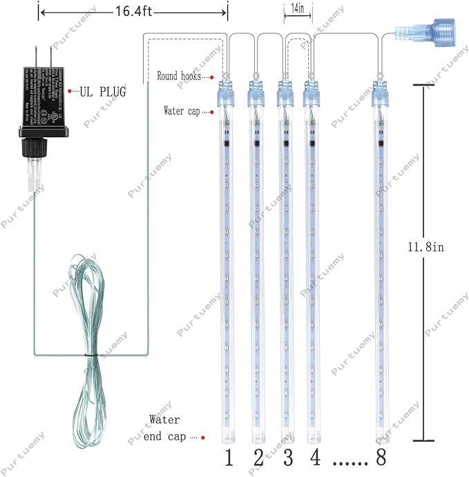 Purtuemy Halloween Lights Outdoor, Meteor Shower Lights 12 inch 8 Tubes Icicle Fairy String Lights for Halloween Christmas Decorations Tree Party Yard Outdoor, UL Plug, Purple