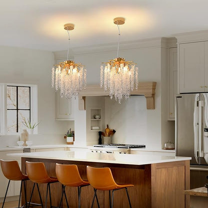 Modern Tree Branch Chandelier, D11.8'' Gold Crystal Raindrop Indoor Hanging Pendant Light Fixture for Dining Room Kitchen Island Bedroom 5 Lights