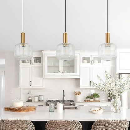 8 Inch Clear Glass Pendant Lights Small Modern Chandelier Pendant Lighting Mid Century Hanging Lights Adjustable Kitchen Island Light for Dining Room Bedroom Hallway