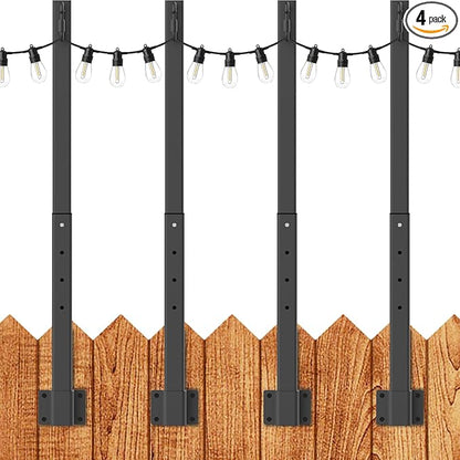 LETIANPAI 2.8Ft String Light Poles 4 Pack,Light Poles for Outside Lights,Outdoor with Fence Brackets Hanging Lights,Metal Stand Deck Patio Backyard