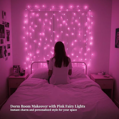 Etinga 200 LED Pink Fairy Lights, 66ft Plug-in Decorative String Lights with 8 Modes for Indoor Outdoor Bedroom Wall Tree Patio Wedding Party (Pink, 200 LED 66ft)