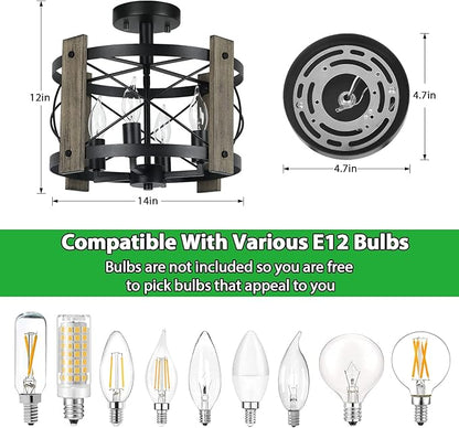 BrightHome Farmhouse Rustic Light Fixture Ceiling Mount, Semi Flush Mount Ceiling Light Fixture, 4-Light Black Industrial Retro Washed Ceiling Light for Kitchen Dining Room Bedroom Hallway Bathroom