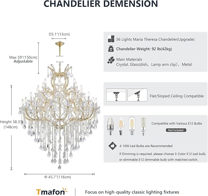 Large Gold Chandelier Light Fixtures - 36 Lights, 4 Layers Modern Crystal Chandeliers for Hotel, Lobby, Foyer, Entrance Hall, Staircase