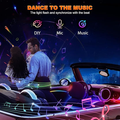 Jushope Interior Car LED Strip Lights, Acrylic LED Lights for Car with Dynamic Dreamcolor Chasing, Ambient Lighting Kits Music Sync Wireless APP and RF Remote Control (8 in 1)