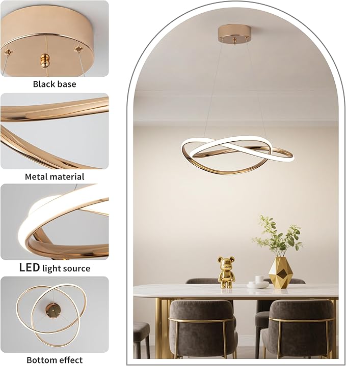 Modern Chandelier Dimmable Pendant Light Fixture,5CCT/2700K/3000K/3500K/4000K/5000K,Adjustable Modern LED Chandeliers for Dining Room Kitchen Entryway Living Room Bedroom (Gold-5CCT, 20 Inches)