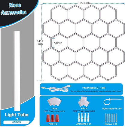LZHOME Hexagon LED Garage Light: Super Bright 40000LM Honeycomb Garage Light, 22 Hex DIY Hexagon Led Lights for Gym Basement Hair Salon