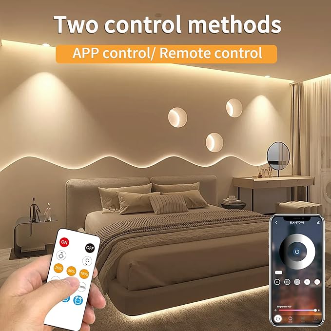 32.8ft COB LED Strip Lights 3000K Warm White Dimmable DC 24V Flexible LED Tape Light for Bedroom, with Remote and app Control LED Light Strip,for DIY Home Decoration