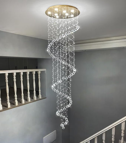 HAIXIANG W24 x H78 Inches Crystal Glam Chandelier Long Light Chandeliers with Dimmable Light Bulbs Gold High Ceiling Pendants Light Fixtures for Foyer Entryway Living Room Stair