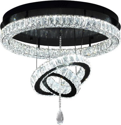 Flashing God Dia 32'' Modern Chandeliers for Living Room Crystal Flush Mount Ceiling Chandelier Large Chandeliers for Dining Room Bedroom LED Dimmable 3000-6000K Black