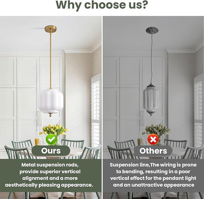 Vintage Milk Glass Pendant Lights 9.8 Inch Mid Century Modern Hanging Ceiling Light, Adjustable Height Kitchen Island Hanging Lights for Dining Room, Kitchen, Hallway and Bedroom, E26 Base