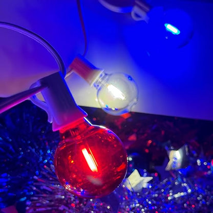 4th of July String Lights, 25FT G40 Red White and Blue Lights with 27 Shatterproof G40 LED Bulbs(2 Spare), Plug In Outdoor String Lights for Independence Day Patriotic Party Patio Backyard Decor