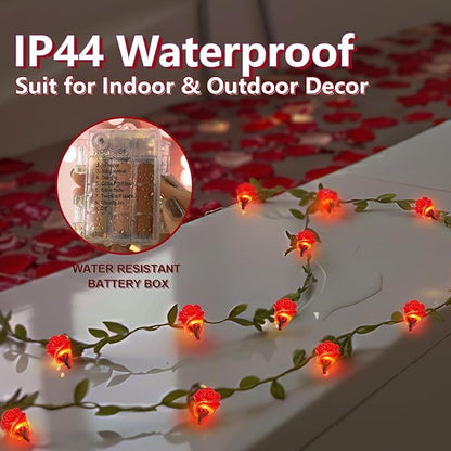 suddus 40 LED Fairy Lights Battery Powered,12.5ft Red Rose Flower String Lights with Remote,Valentine Lights for Wedding,Party,Bedroom,Porch,Table,Stairs,Dorm Decor