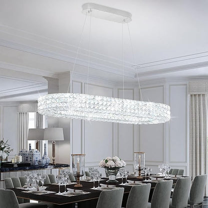 ykolupty Modern Crystal Chandelier, Dia 40" Rectangular Chandelier for Dining Room,Chrome Rectangle Crystal Ceiling Light Luxury Oval Chandeliers for Living Room Kitchen Island
