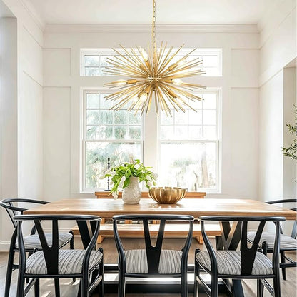 24" Modern Golden Sputnik Chandelier 9-Lights Mid-Century Modern Luxury Starburst Chandelier Gold Solid Metal Satellite Sputnik Chandeliers for Dining Room, Kitchen, Bedroom, Living Room