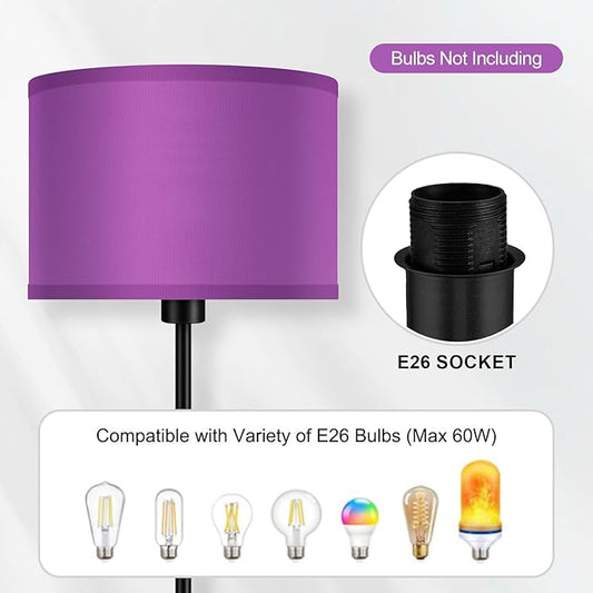 AUQUEE Floor Lamp, Standing Lamp, Modern Stand Up Lamps with Purple Lampshade, 59" Tall, Foot Switch, Simple Living Room Decor for Kids Room, Girls Room, Den, Office - Black(NO Bulb,E26 Base)