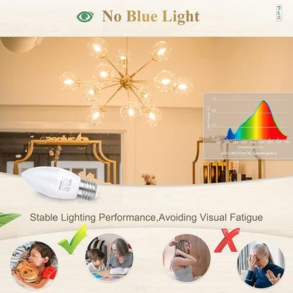 DiCUNO ProOE Eye-Protected E26 LED Bulb, High CRI 98, 5W Standard E26 Candle Bulb, Warm White 3000K, C37 40W Halogen Equivalent Decorative Light Replacement for Chandelier Lighting, 6 Pack