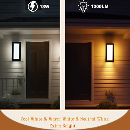 rosykite Outdoor Wall Sconce Lights, Square LED Porch Lights Outdoor 18W 3000K 4000K 5000K 3 Color Changeable,Exterior Outside Wall Lights for House Doorway,Carriage