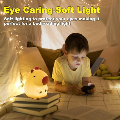 ShopHar Capybara Night Light, Cute Adorable Animal Nursery LED Night Lamp, USB Rechargeable Timing Dimming Sleep Table Lamp with Touch Sensor for Bedrooms, Living Room