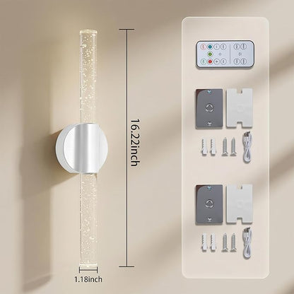 Battery Operated Wall Sconces Set of 2, Rechargeable Wall Lights with Remote Control & Dimmable, Wireless Wall Lamp Fixtures Not Hardwired for Bedroom Living Room Hallway (5400mAh, White)