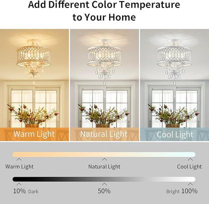 Crystal Ceiling Light Fixture, Modern Semi Flush Mount Ceiling Light, Farmhouse Crystal Chandeliers for Dining Room Light Fixture, Hallway Lighting Fixtures for Kitchen Bedroom Bathroom Foyer Entryway