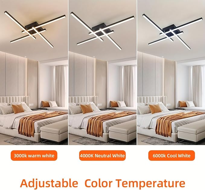 Modern LED Ceiling Light 24 Inch, 3-Color Temperatures (3000K/4000K/6000K) Adjustable, Black Flush Mount Light for Living Room, Bedroom, Kitchen, Hallway