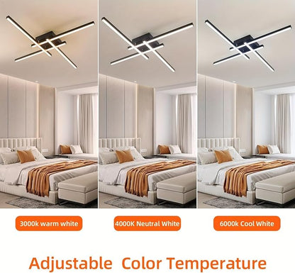 Modern LED Ceiling Light 24 Inch, 3-Color Temperatures (3000K/4000K/6000K) Adjustable, Black Flush Mount Light for Living Room, Bedroom, Kitchen, Hallway