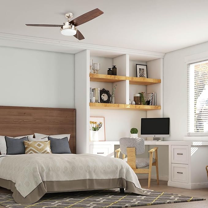 Prominence Home Statham, 52 Inch Contemporary Indoor LED Ceiling Fan with Light, Pull Chain, Dual Mounting Options, Modern Dual Finish Blades, Reversible Motor - 51018-01 (Espresso)