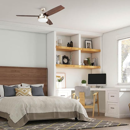 Prominence Home Statham, 52 Inch Contemporary Indoor LED Ceiling Fan with Light, Pull Chain, Dual Mounting Options, Modern Dual Finish Blades, Reversible Motor - 51018-01 (Espresso)
