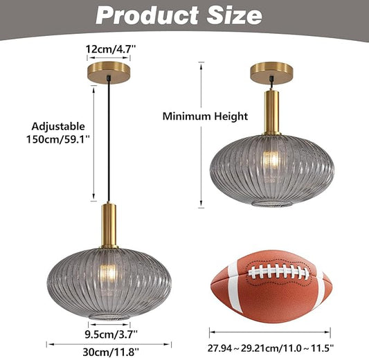 KCO Lighting Mid Century Modern Gold Glass Pendant Lighting Smoke Grey Globe Pendant Lights Kitchen Island Industrial Brass Gold Hanging Ceiling Light Fixture for Dining Room