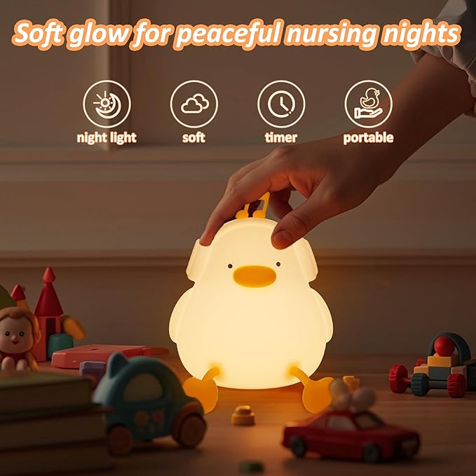 Anywin Duck Night Light, Squishy Duck Lamp, Silicone Bedside Light Up Funny Duck with Dimmer & Rechargeable,Birthday Gifts for Friends Women(Enjoy Duck)