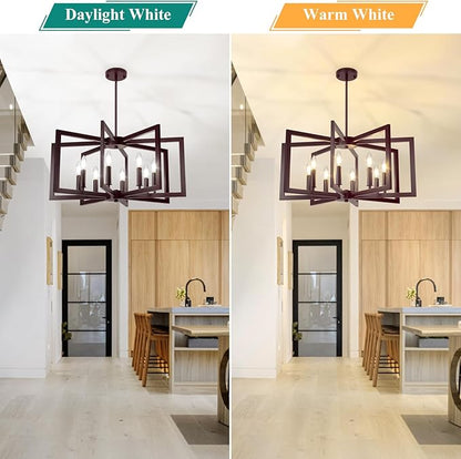 8-Light Oil-Rubbed Bronze Chandelier, Farmhouse Dining Room Light Fixture, Modern Chandelier, Geometric Industrial Metal Hang Lighting Fixture for Foyer Entryway Kitchen Over Table Hallway Living Room