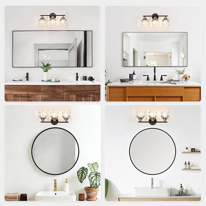 TALOYA Bathroom Vanity Light Fixtures, 3-Light Modern Black and Gold Wall Lights Over Mirror with Gradient Blue Tulip Glass Shades Bathroom Wall Lamp for Mirror, Living Room,Hallway, Farmhouse